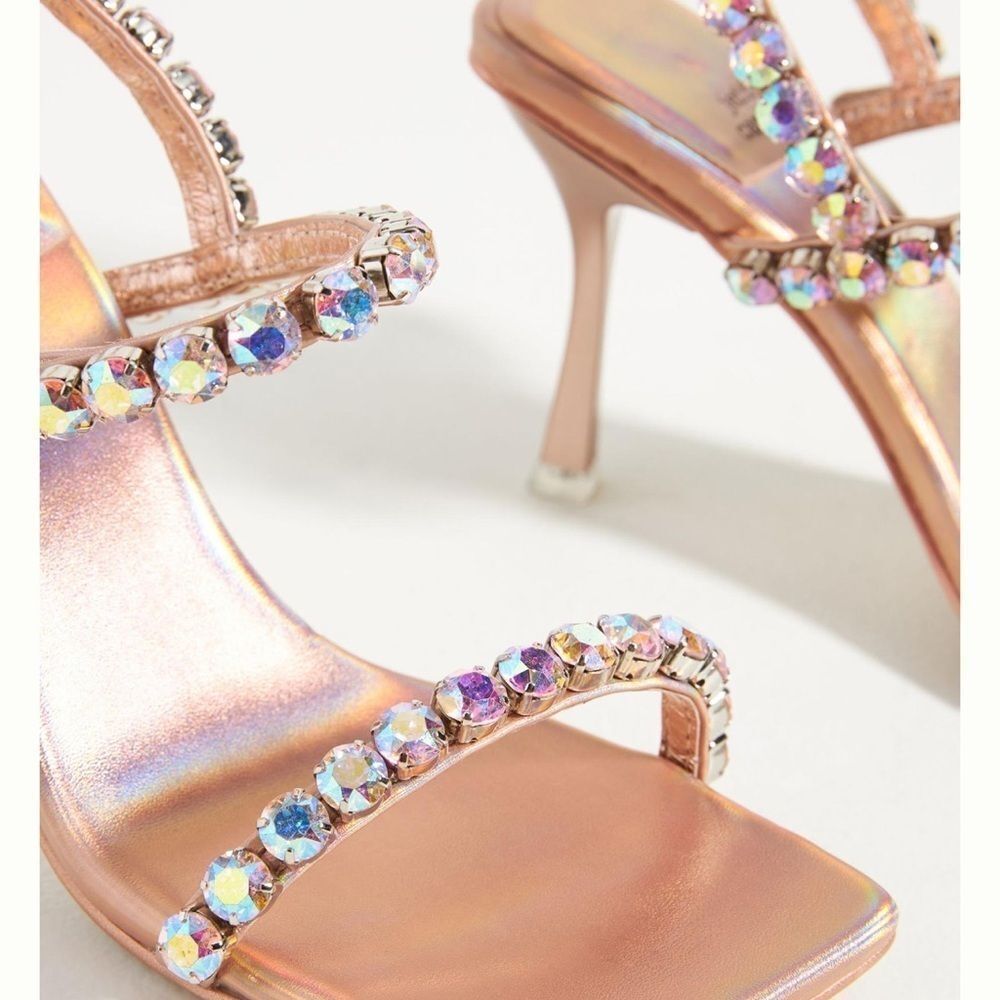 Jeffrey Campbell Womens Saints Rose Gold Metallic Pu+Faux Diamo Sandals Size 8.5 - Picture 3 of 10
